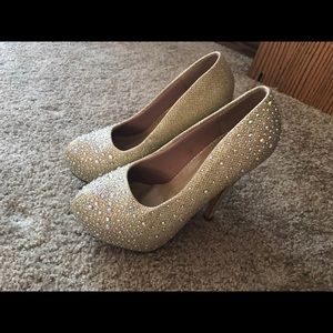 Gold rhinestone heels
